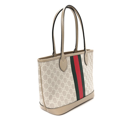 Gucci GG Supreme Monogram Textured Dollar Calfskin Web Small Ophidia Tote Beige Mystic White Oatmeal 3 of 10