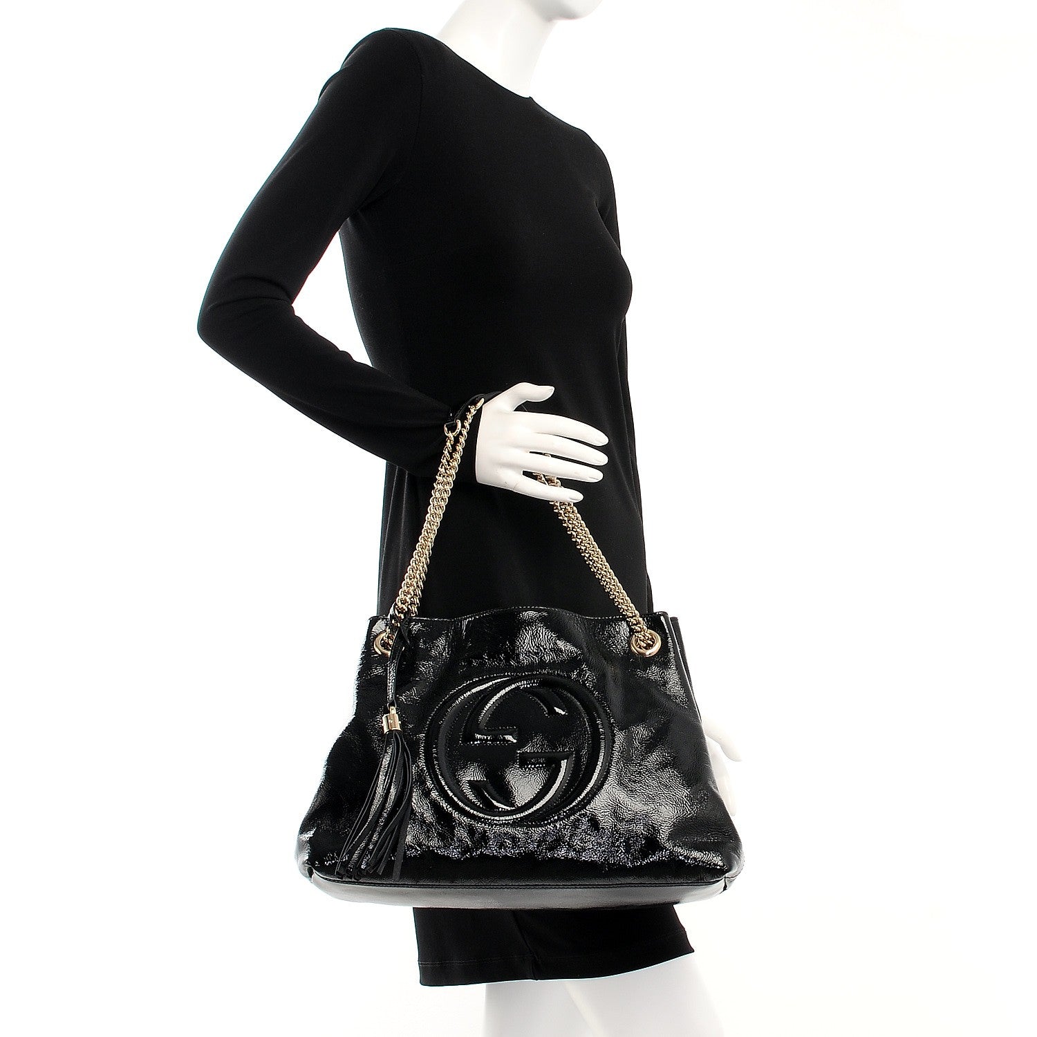 Gucci Patent Medium Soho Chain Shoulder Bag Black 2 of 7