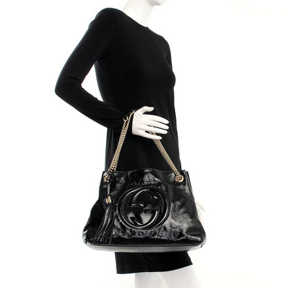 Gucci Patent Medium Soho Chain Shoulder Bag Black 2 of 7