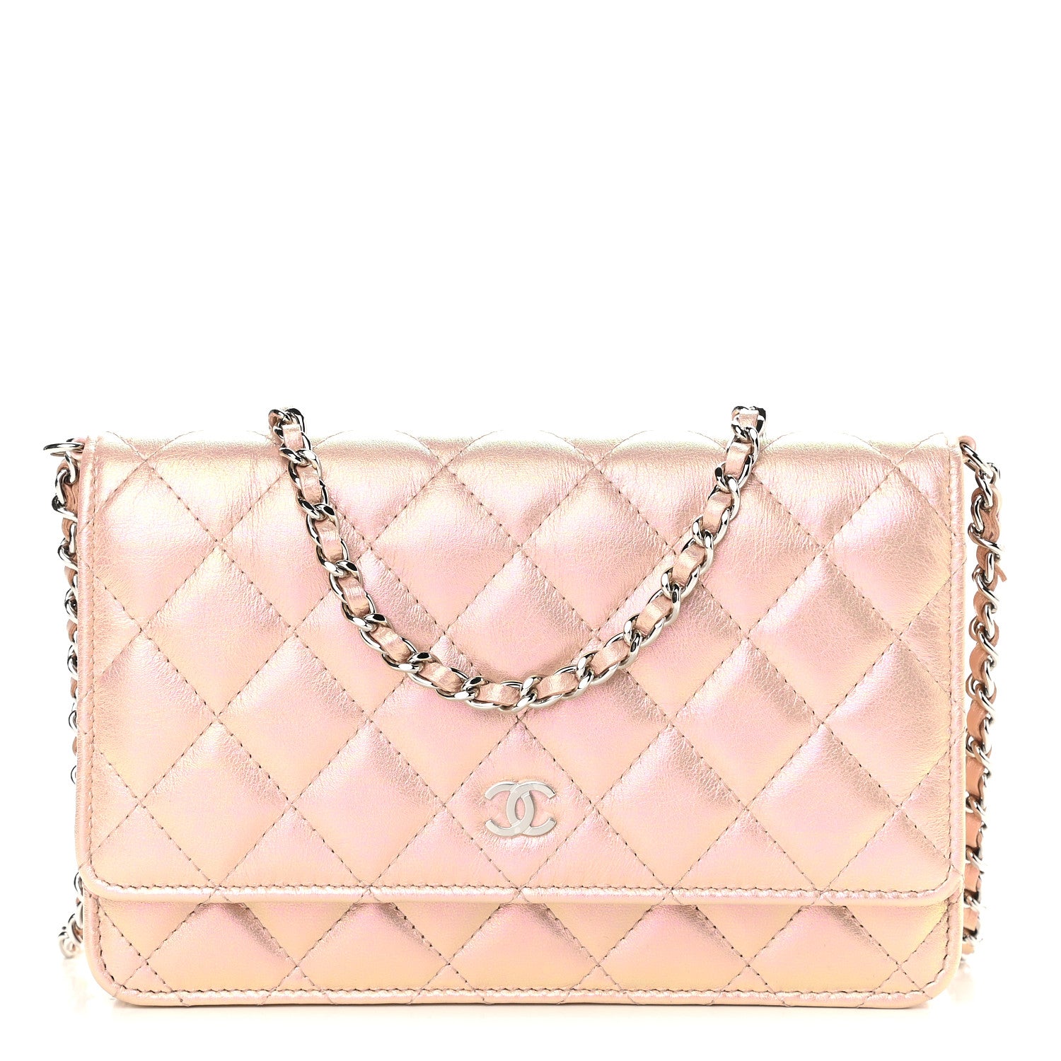 Chanel Iridescent Calfskin Quilted Wallet On Chain WOC Pink 1 of 10