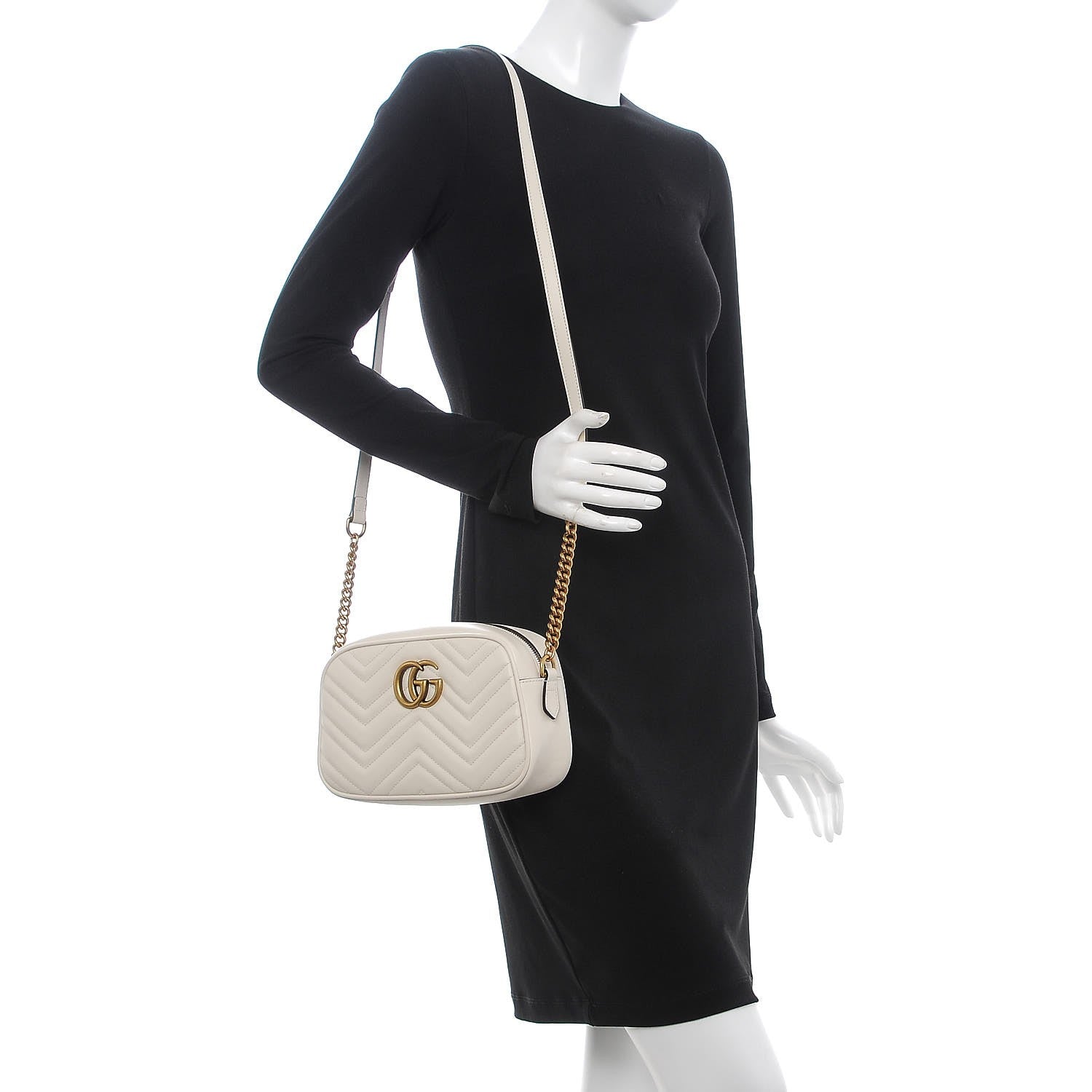 Gucci Calfskin Matelasse Small GG Marmont Chain Shoulder Bag White 2 of 8