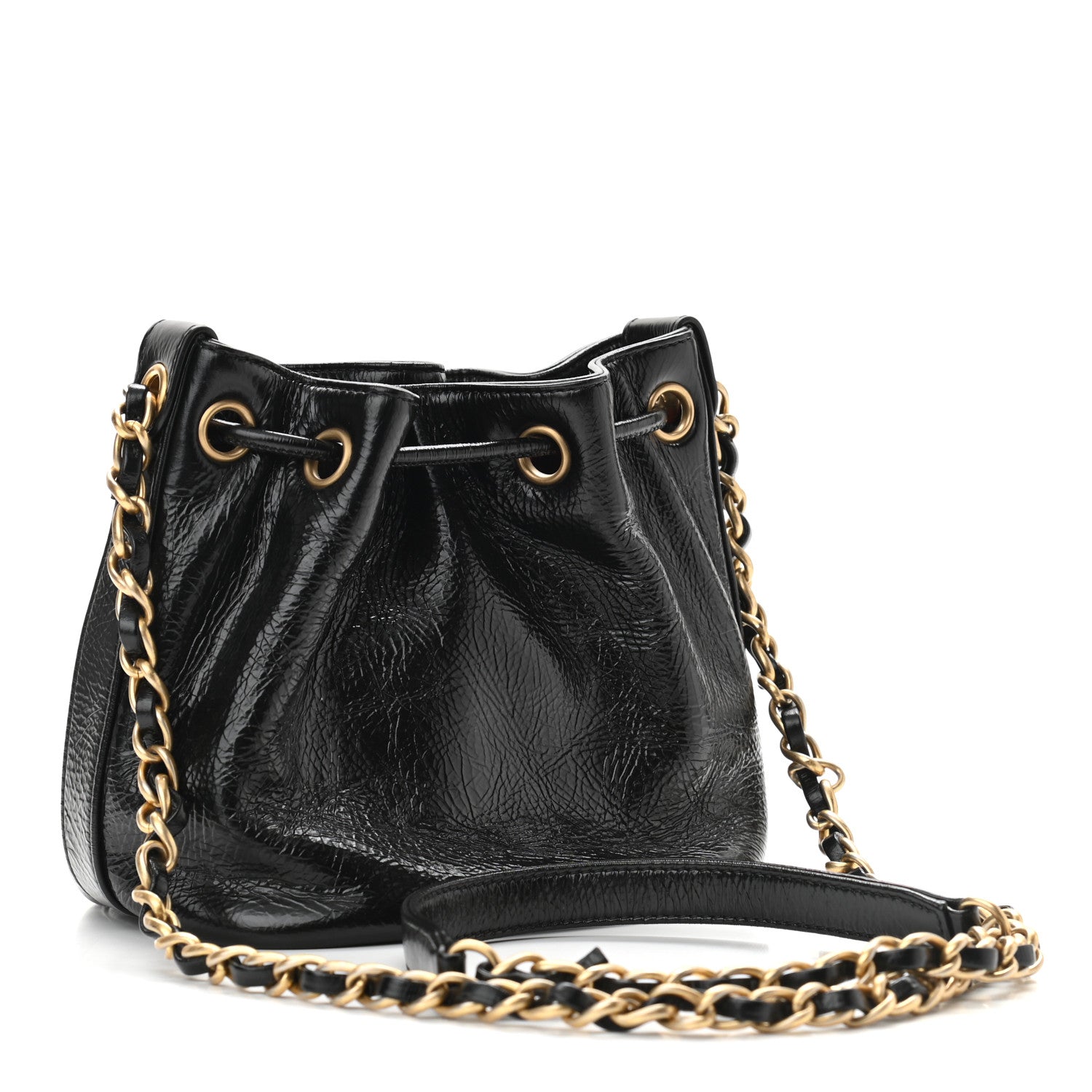 Chanel Shiny Aged Calfskin CC Chain Mini Drawstring Bag Black 3 of 9