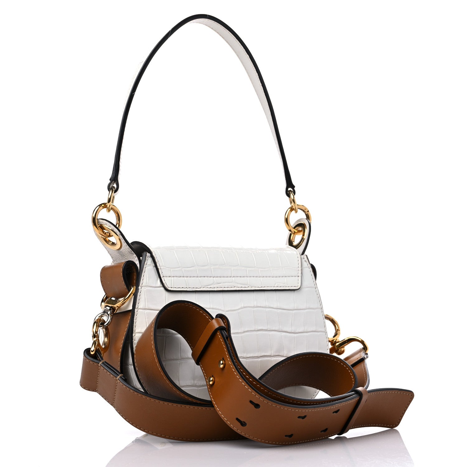 Chloe Calfskin Crocodile Embossed Small Tess Bag Brilliant White 3 of 10