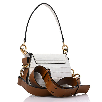 Chloe Calfskin Crocodile Embossed Small Tess Bag Brilliant White 3 of 10