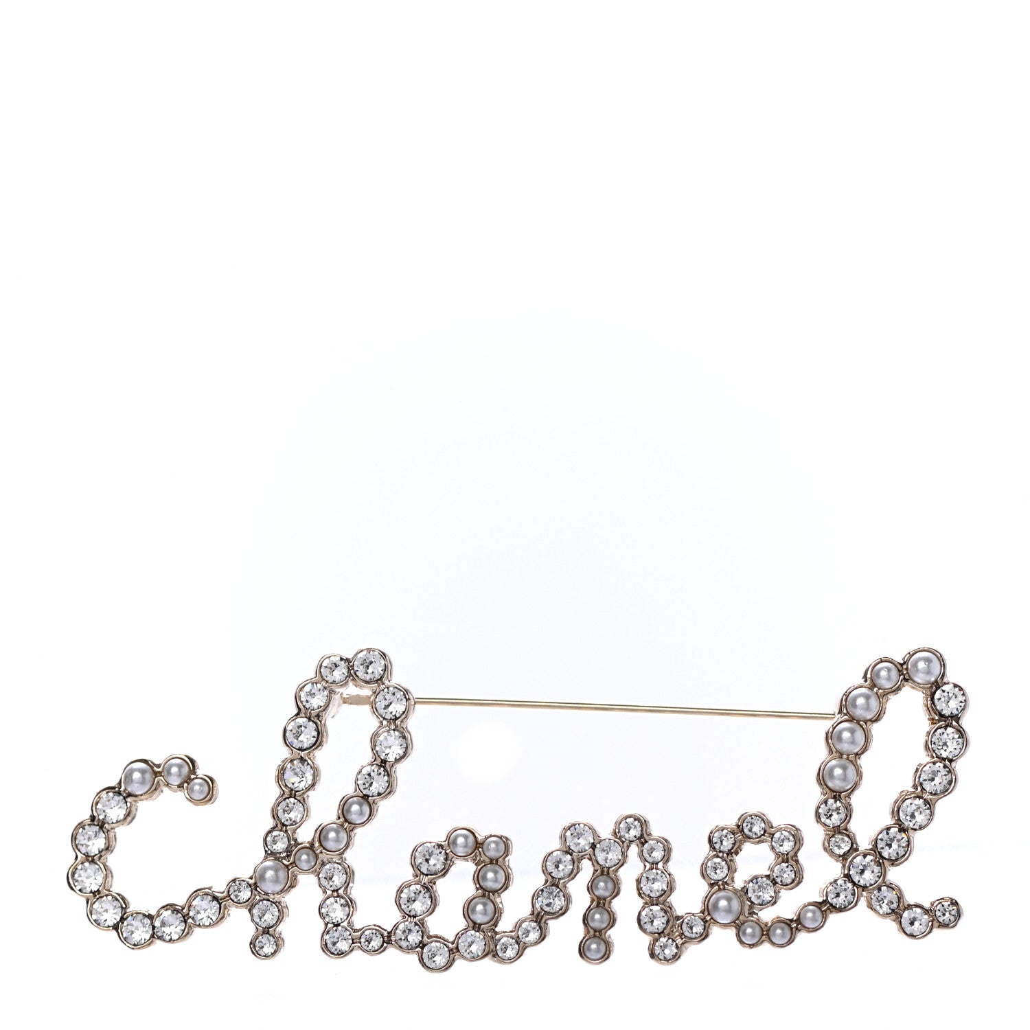 Chanel Metal Glass Swirling Pearls Brooch Pin Gold 1 of 3
