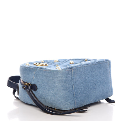 Gucci Kura Denim Matelasse Cubic Pearl Studded GG Marmont Dome Backpack Blue 4 of 10