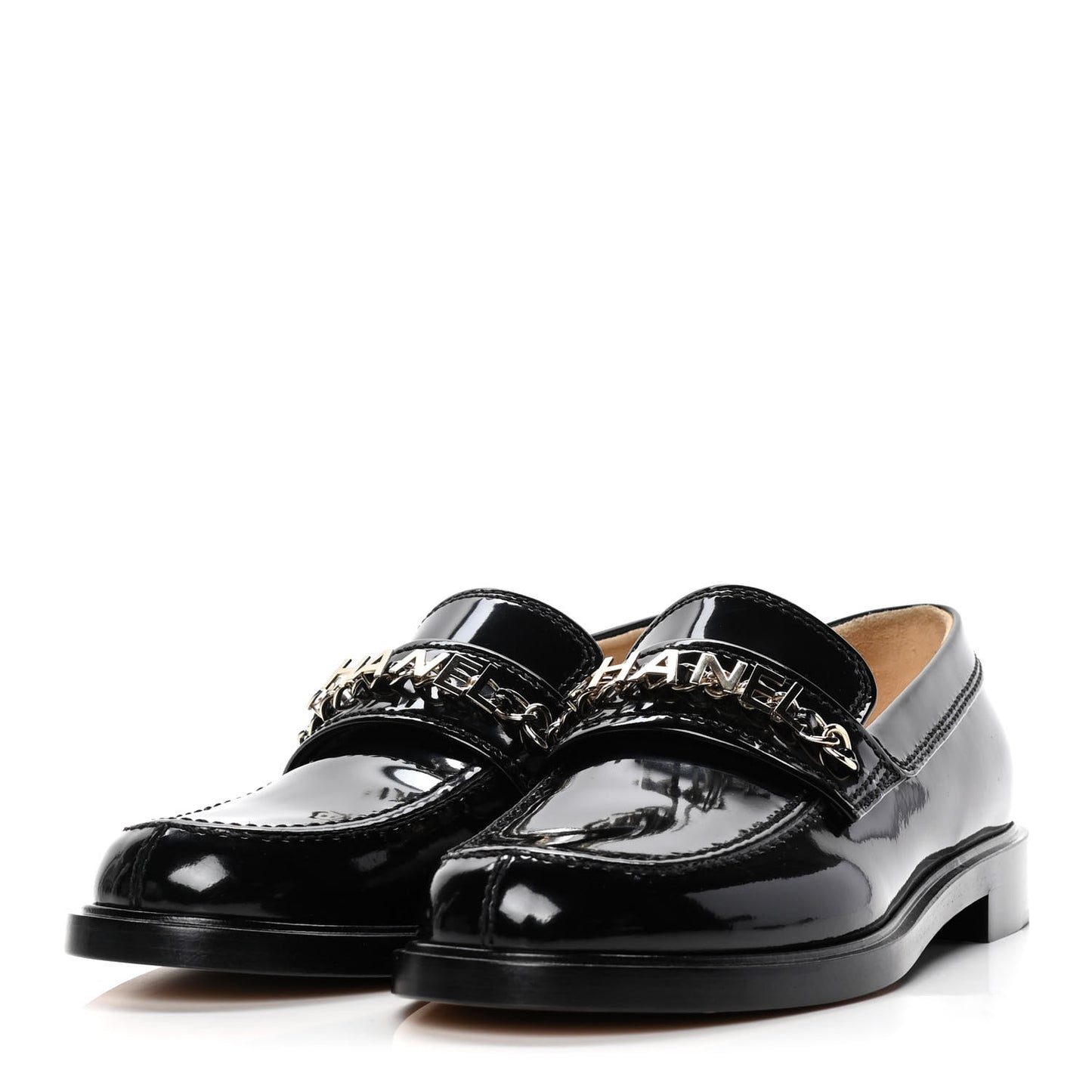 Shiny Calfskin Logo Loafers 38.5 Black