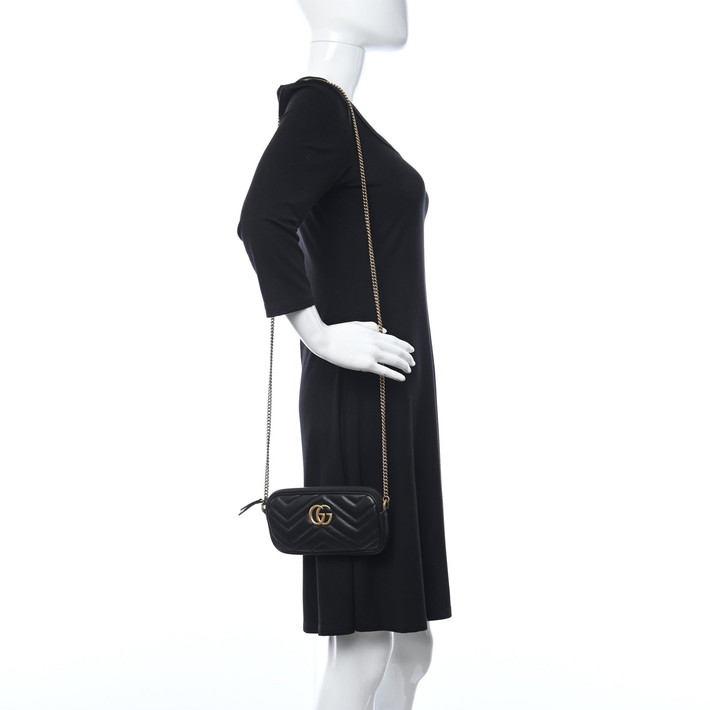 Calfskin Matelasse Mini GG Marmont Chain Crossbody Bag Black