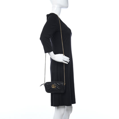 Gucci Calfskin Matelasse Mini GG Marmont Chain Crossbody Bag Black 2 of 8