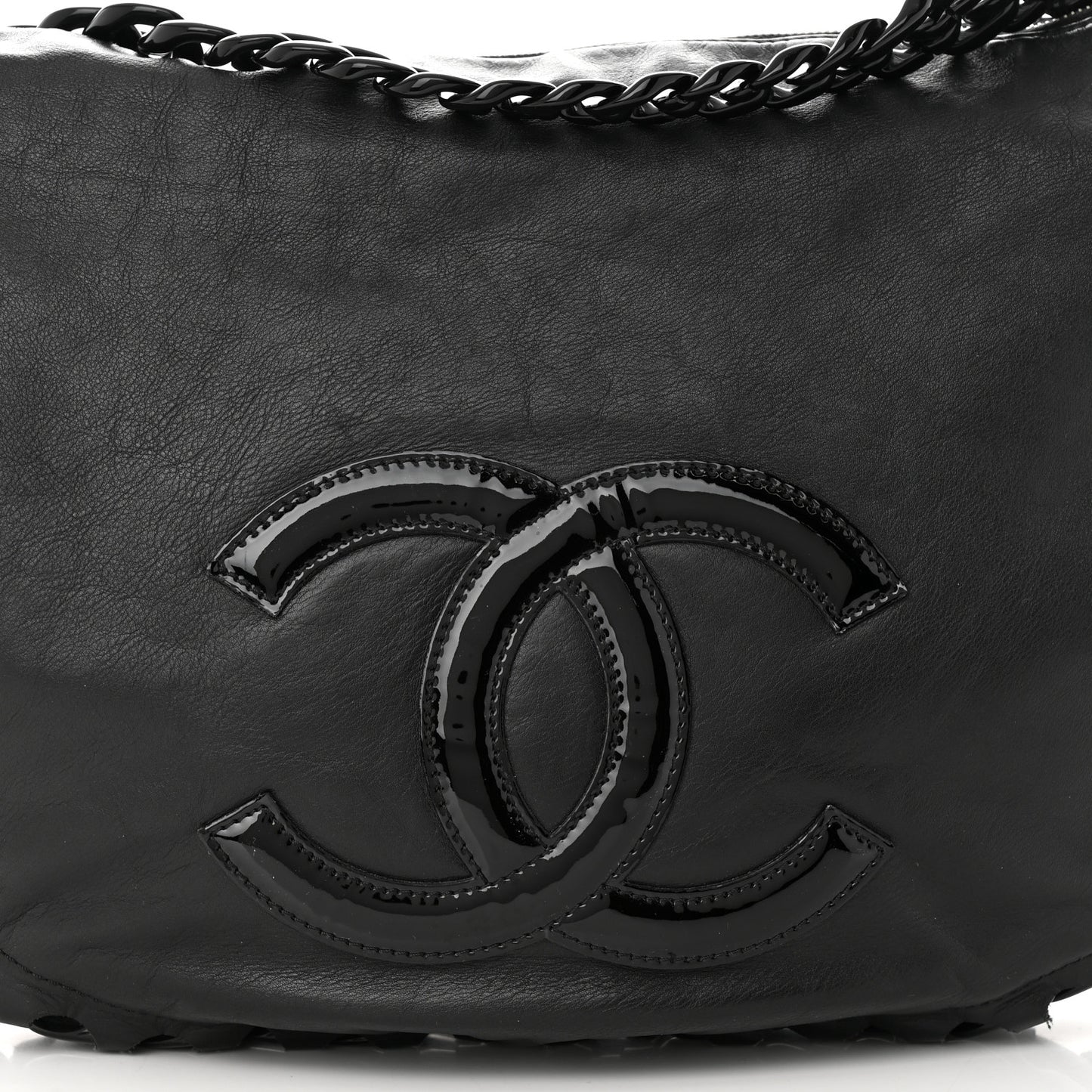 Calfskin Modern Chain Rhodoid Hobo Black