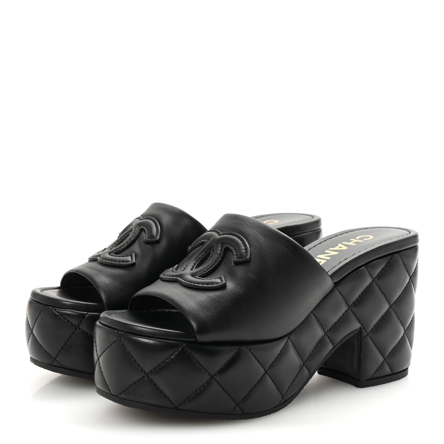 Chanel Lambskin Quilted CC Platform Mules 36 Black 4 of 10