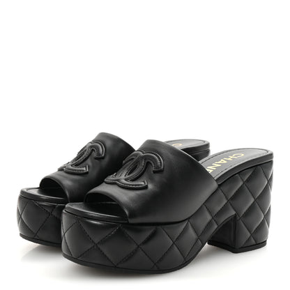 Chanel Lambskin Quilted CC Platform Mules 36 Black 4 of 10