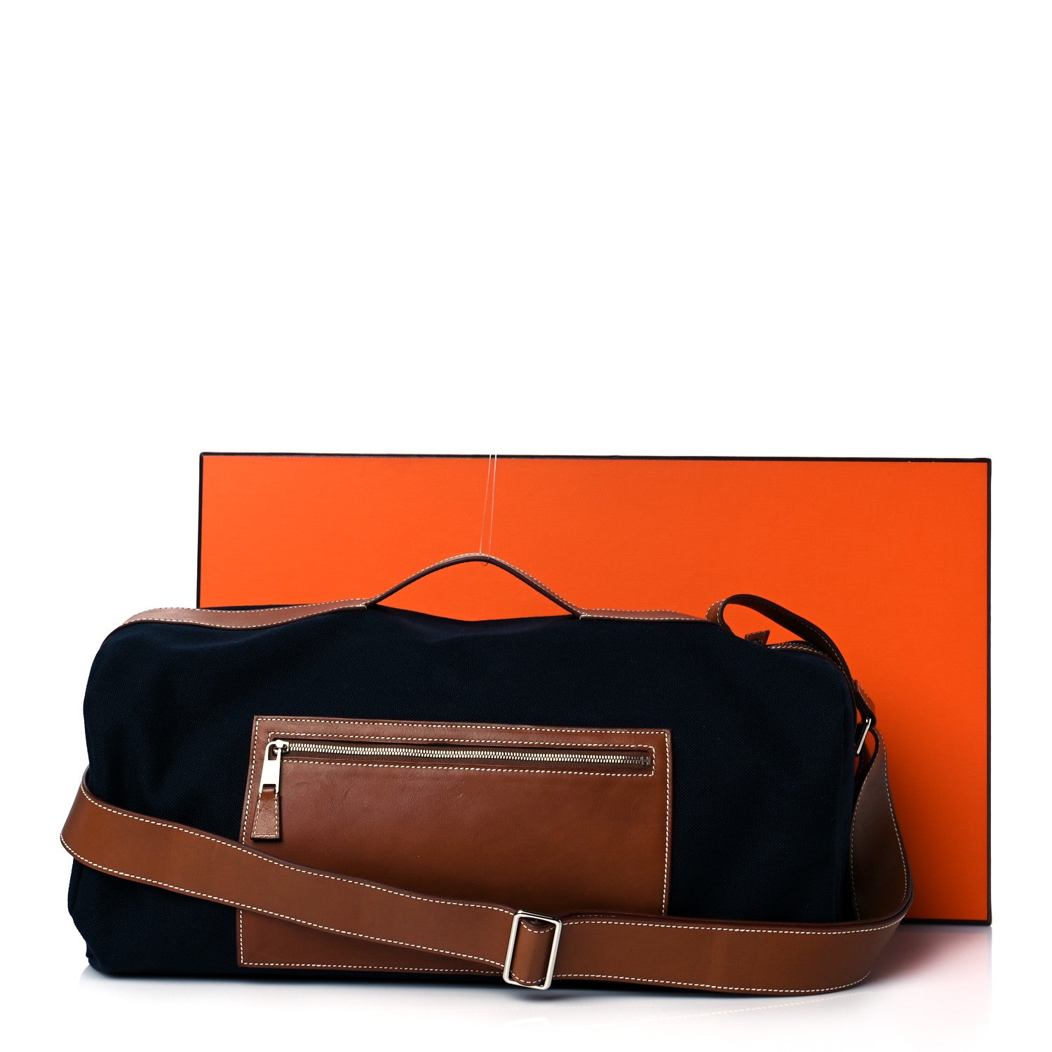 Hermes Toile Goeland Idro Calfskin Odyssee Terre Duffle Bag Bleu Marine Gold 10 of 10