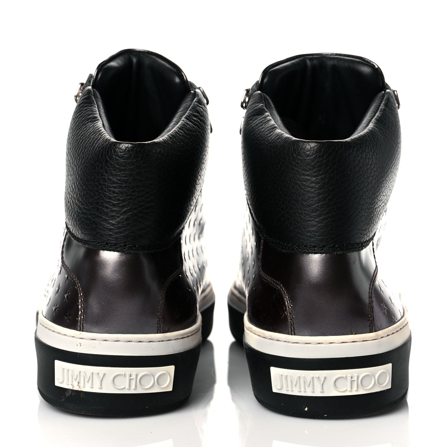 Metallic Calfskin Star Embossed Mens High Top Sneaker 42 Bronze