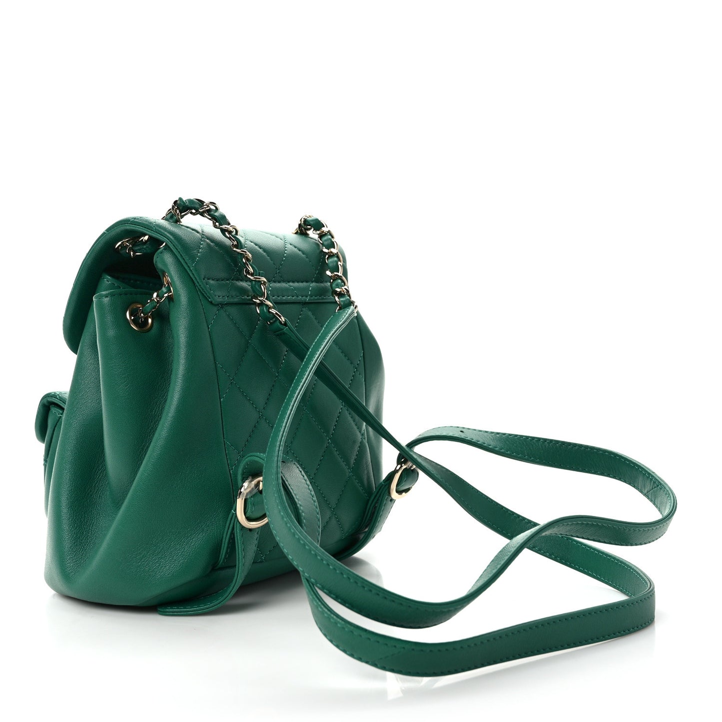 Lambskin Quilted Small Duma Drawstring Backpack Green