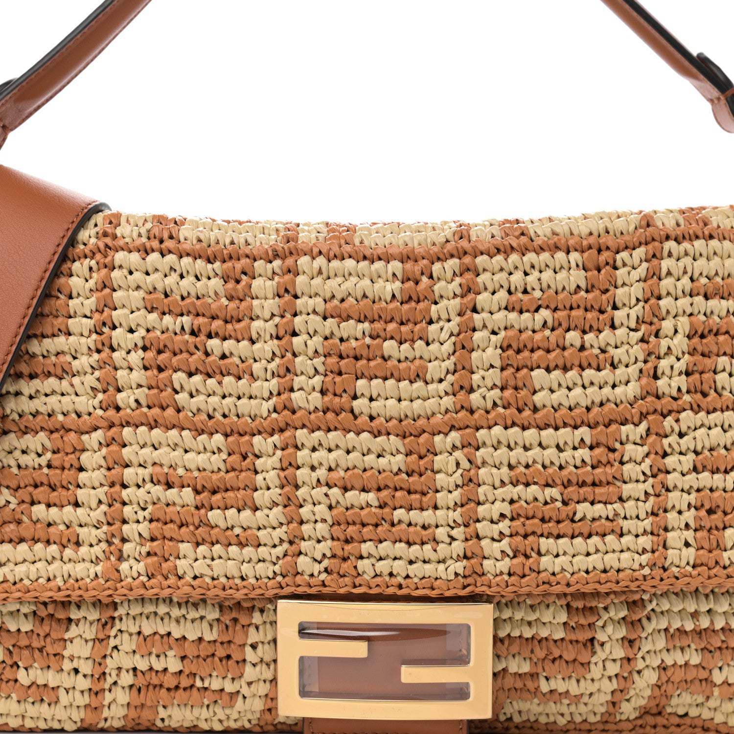 Fendi Raffia Vitello Seta FF Woven Large Baguette Brick Natural 10 of 10
