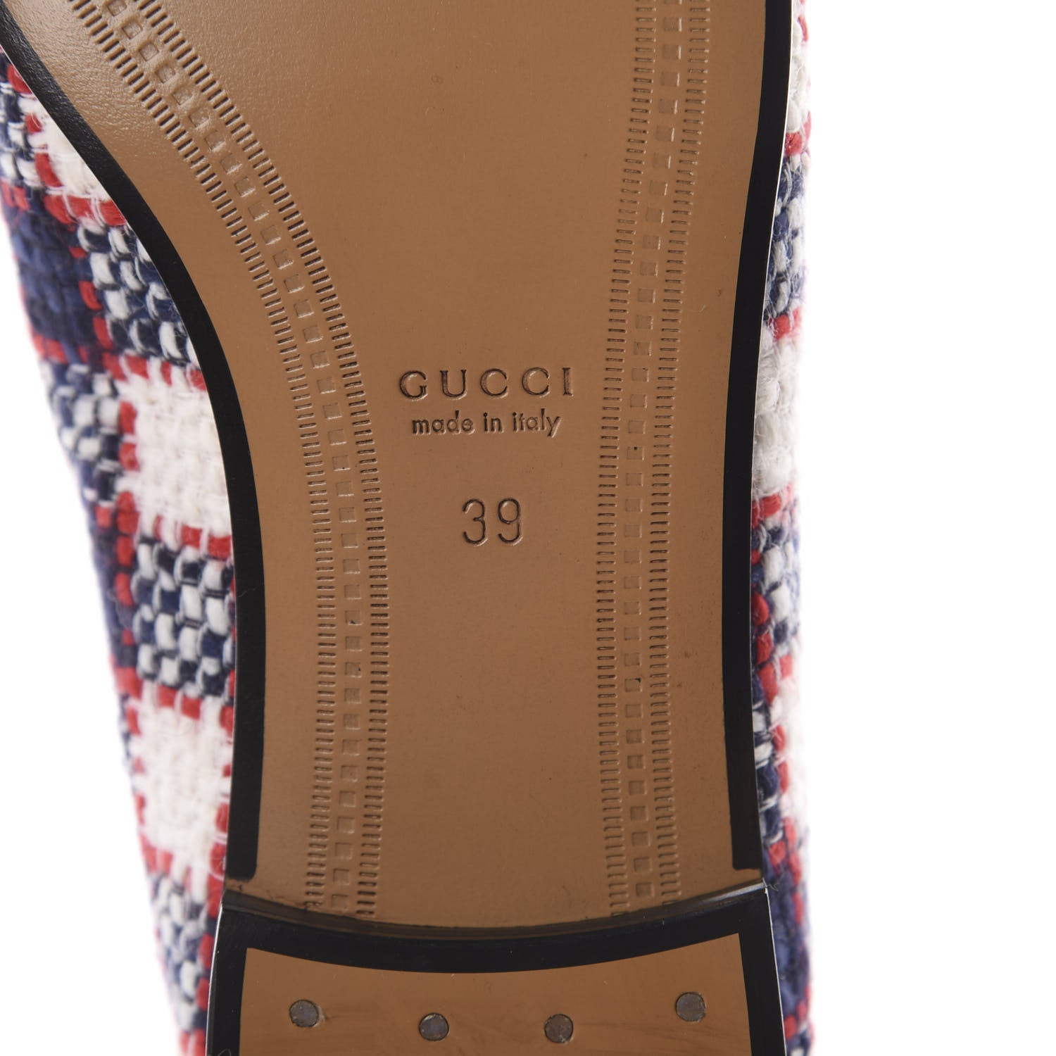 Gucci Vintage Tweed Check Horsebit Womens Jordaan Loafers 39 White Hibiscus Red Marine 7 of 7