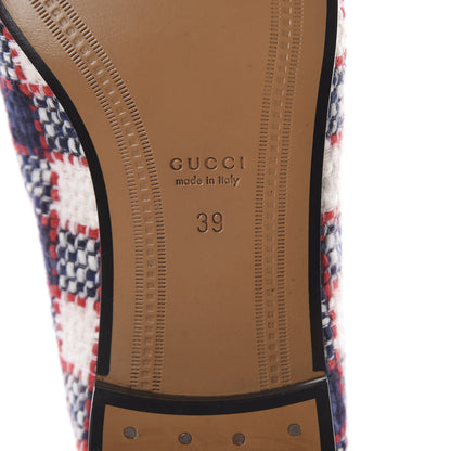 Gucci Vintage Tweed Check Horsebit Womens Jordaan Loafers 39 White Hibiscus Red Marine 7 of 7