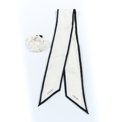 Chanel Silk Twill Hair Tie Ivory Black 2 of 3
