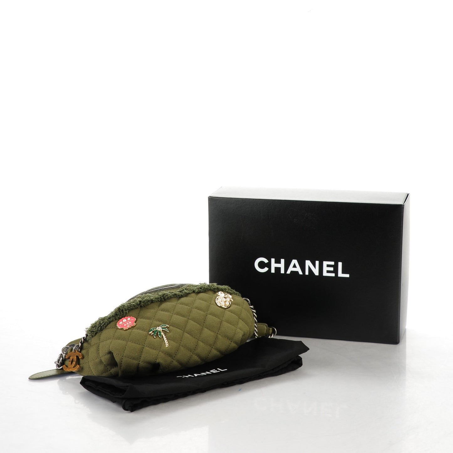 Canvas Lambskin Quilted Coco Cuba Charms Waist Bag Khaki