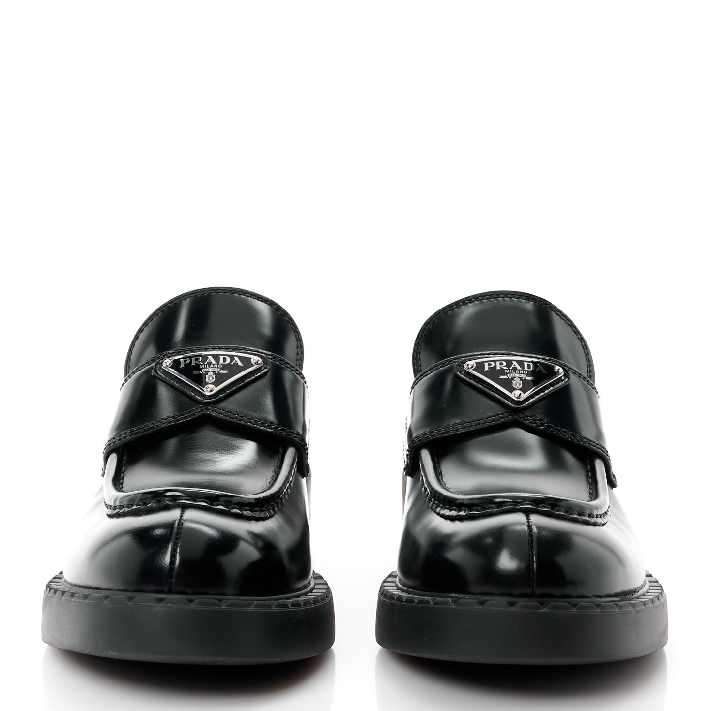 Spazzolato Metal Triangle Logo 50mm Lug Sole Loafers 39 Black