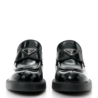 Prada Spazzolato Metal Triangle Logo 50mm Lug Sole Loafers 39 Black 2 of 11