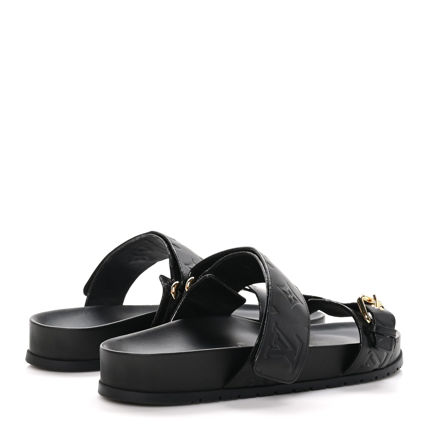 Lambskin Embossed Monogram Bom Dia Flat Mule Sandals 38.5 Black