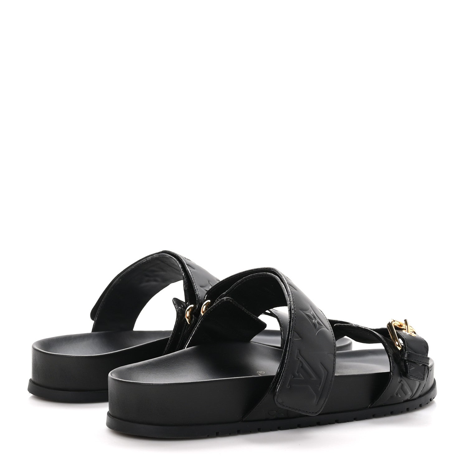 Louis Vuitton Lambskin Embossed Monogram Bom Dia Flat Mule Sandals 38.5 Black 4 of 9