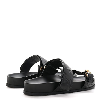 Louis Vuitton Lambskin Embossed Monogram Bom Dia Flat Mule Sandals 38.5 Black 4 of 9