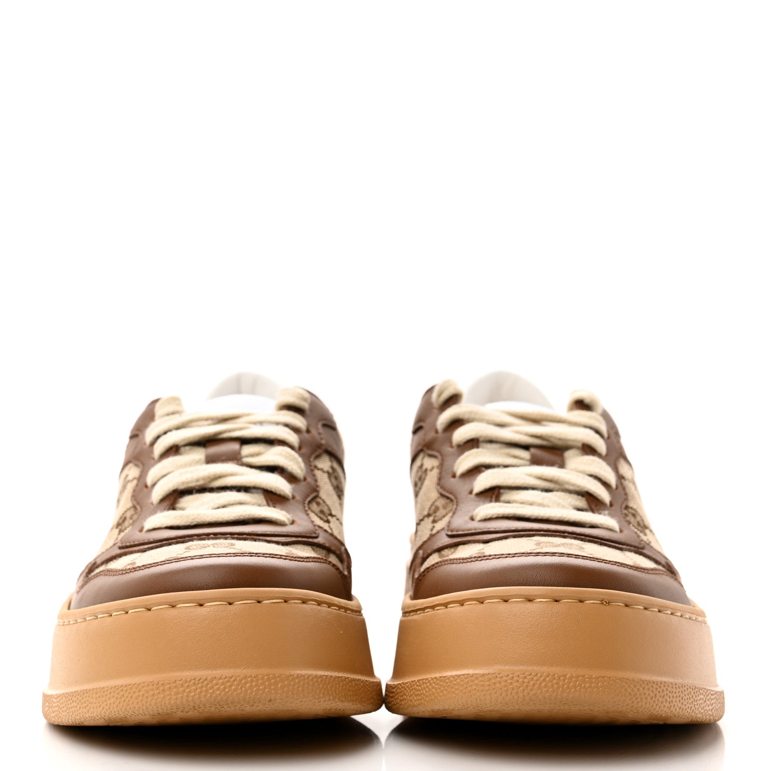 Gucci Calfskin GG Monogram Womens Platform 55mm Sneakers 37.5 Hezelnut Beige Ebony Mystic White 2 of 9