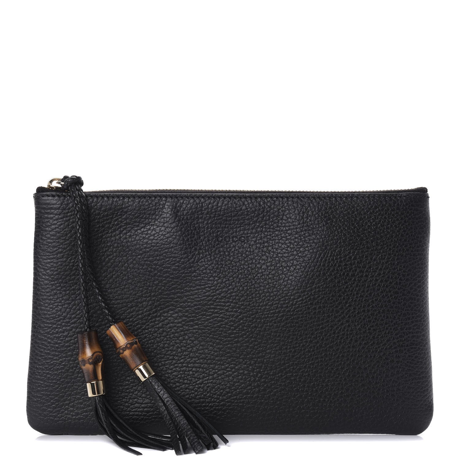 Gucci Pebbled Calfskin Large Bamboo Clutch Black 1 of 7