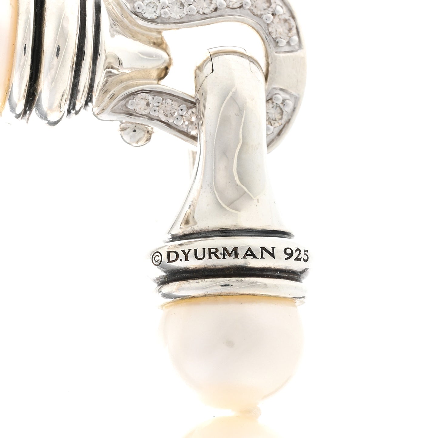 Sterling Silver Diamond Pearl 8-8.5mm Buckle Necklace