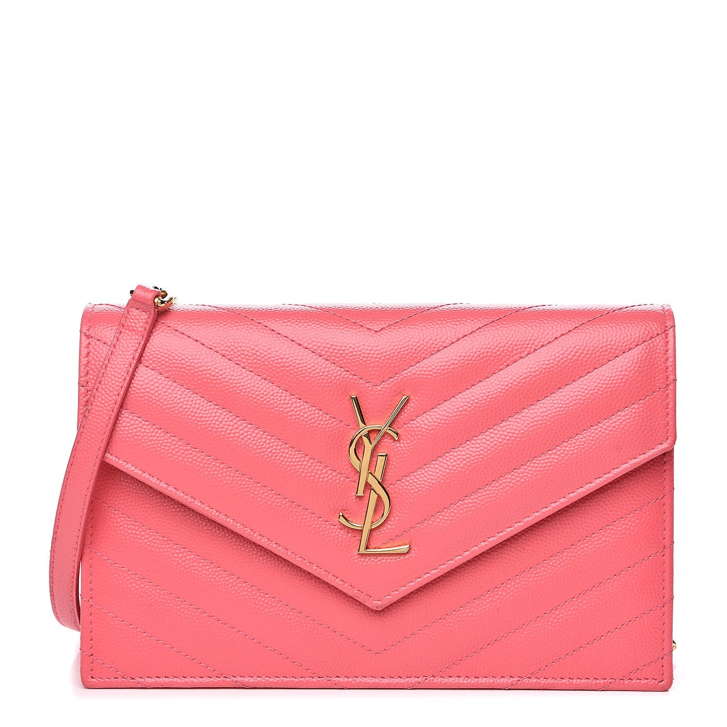 Grain De Poudre Matelasse Chevron Monogram Envelope Chain Wallet Rose Clair