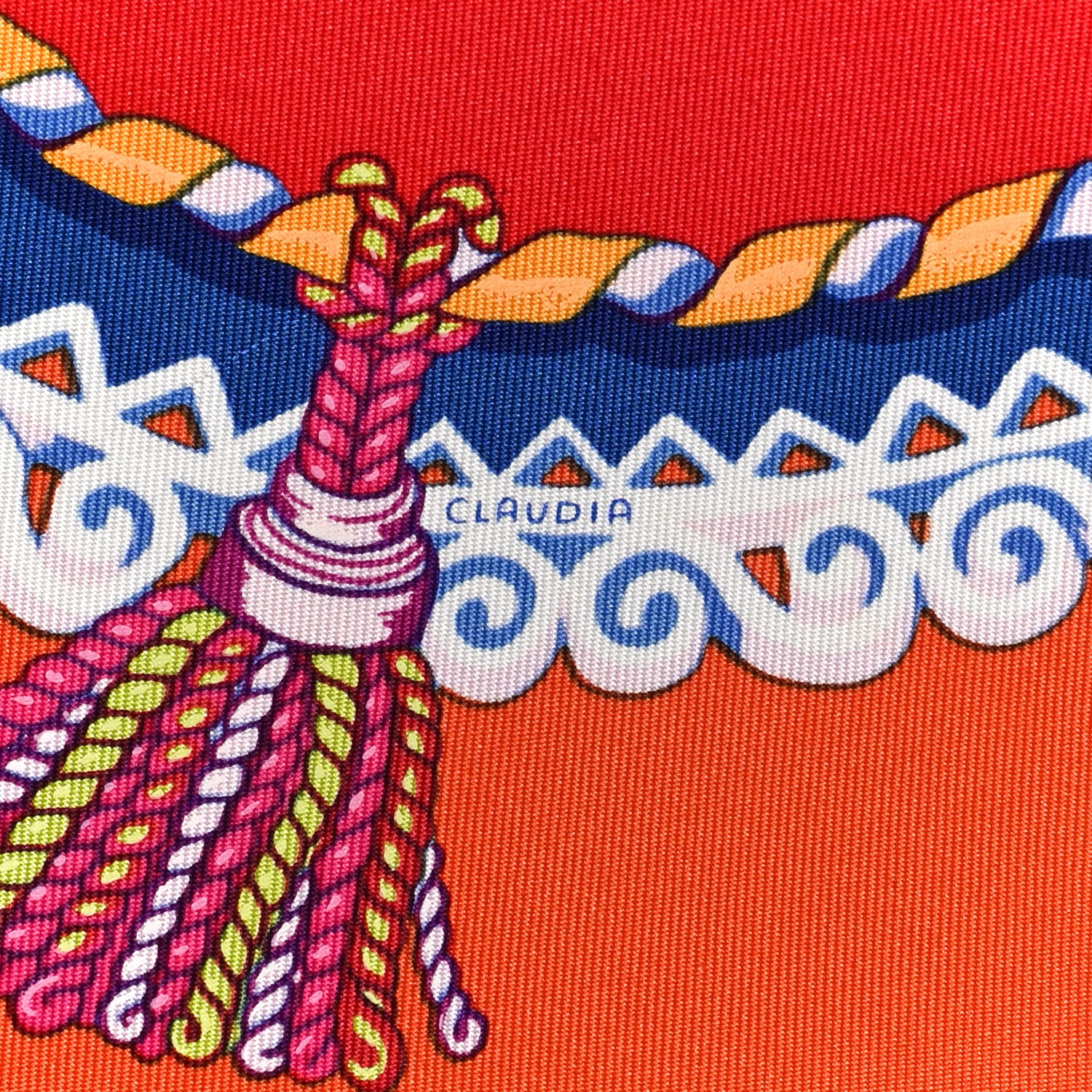 Hermes Silk Paperoles Scarf 90 Rouge Orange Bleu Dur 6 of 7
