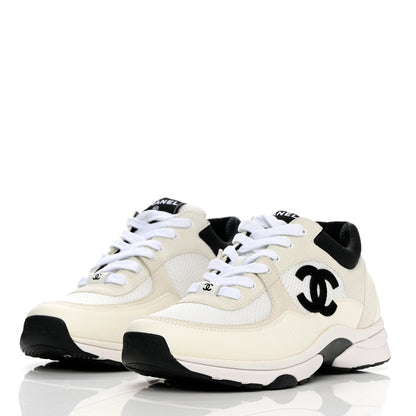 Chanel Mesh Suede Calfskin Grained Calfskin Womens CC Sneakers 41 White Black 3 of 9