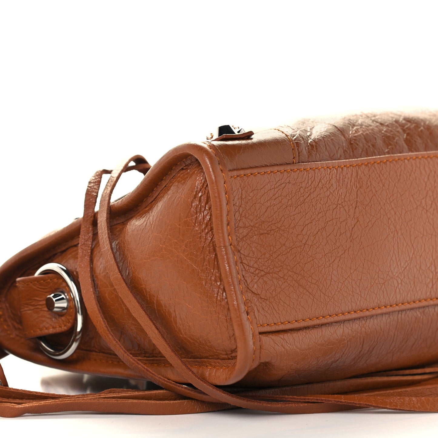 Agneau Classic Silver Hardware Mini City Logo Strap Camel Black