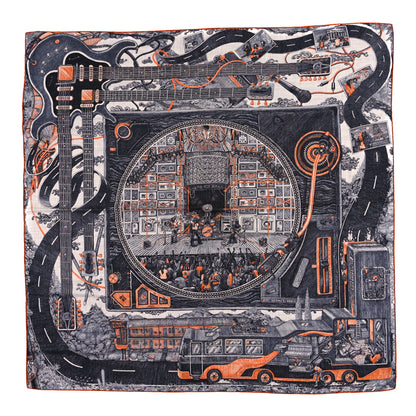 Hermes Cashmere Silk Rock Group Mix Shawl 140 Anthracite Orange 1 of 3