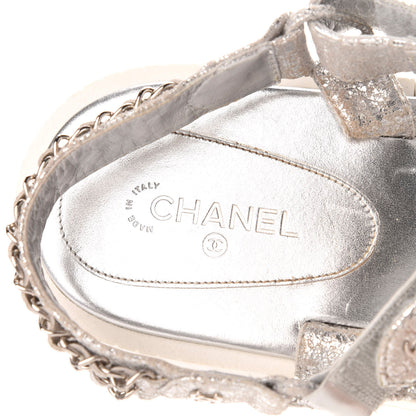 Chanel Metallic Lambskin Chain Platform Sandals 40.5 Silver 6 of 8