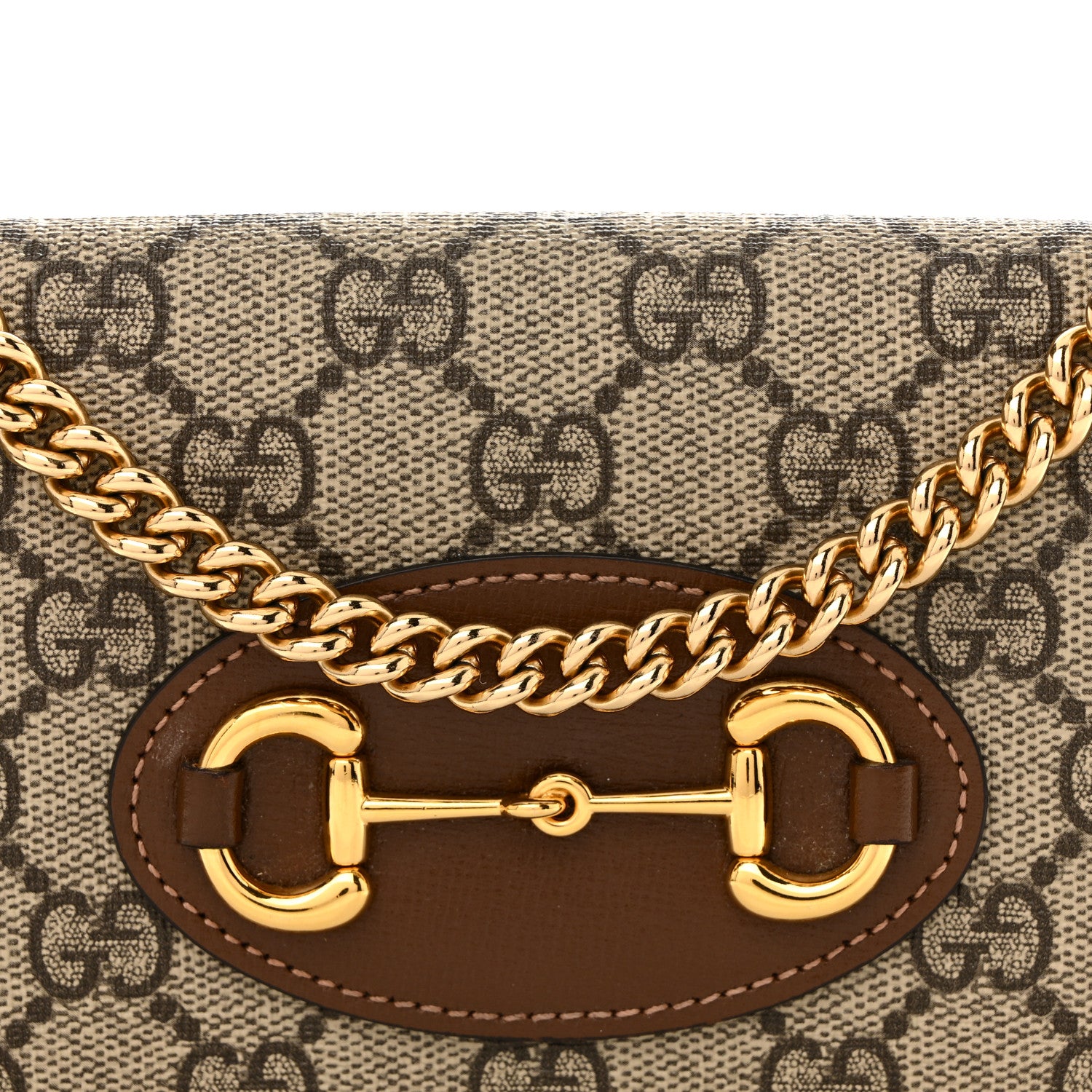 Gucci GG Supreme Monogram Azalea Calfskin Horsebit 1955 Wallet On Chain Beige Ebony Brown Sugar 9 of 11