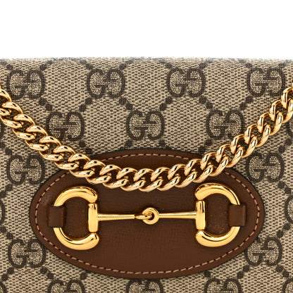 Gucci GG Supreme Monogram Azalea Calfskin Horsebit 1955 Wallet On Chain Beige Ebony Brown Sugar 9 of 11