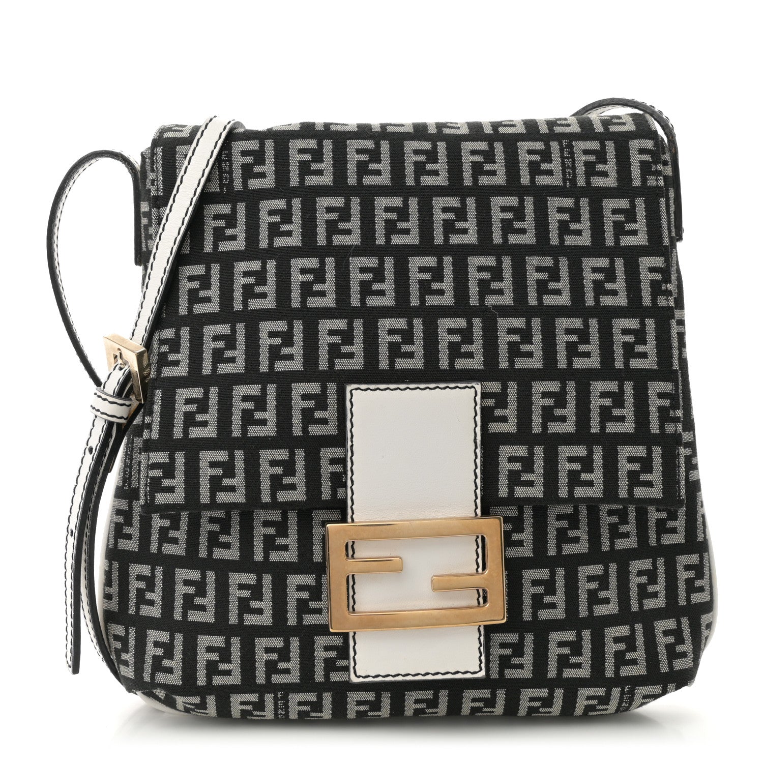 Fendi Zucchino Tube Messenger Bag Black White 1 of 10