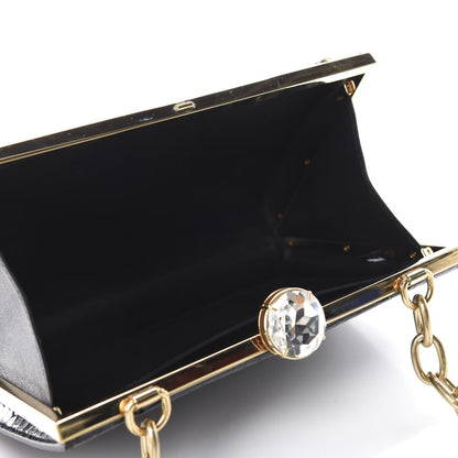 Miu Miu Calfskin Crocodile Embossed Crystal Embellished Solitaire Bag Black 5 of 11