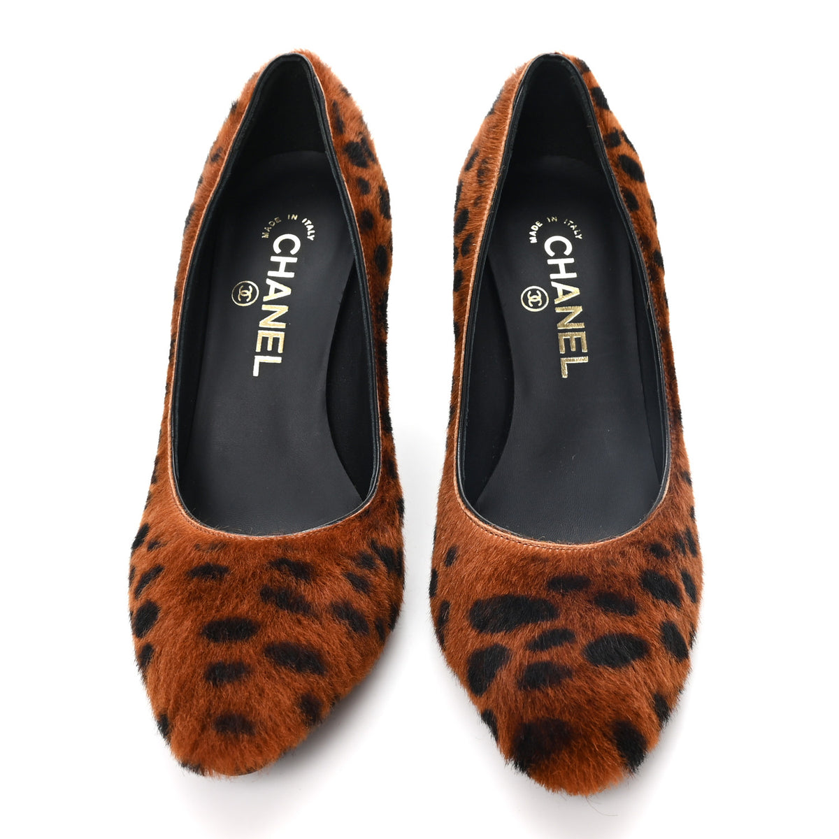 Pony Hair Lambskin Pumps 37.5 Brown Black