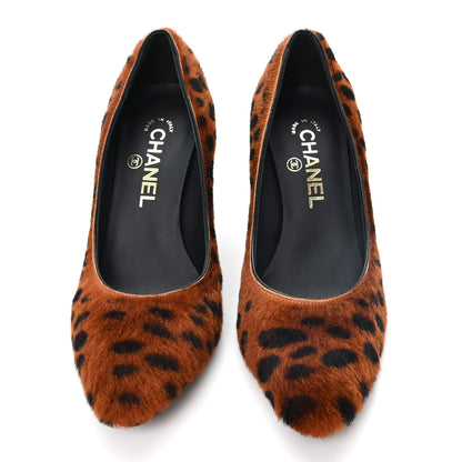 Chanel Pony Hair Lambskin Pumps 37.5 Brown Black 3 of 10