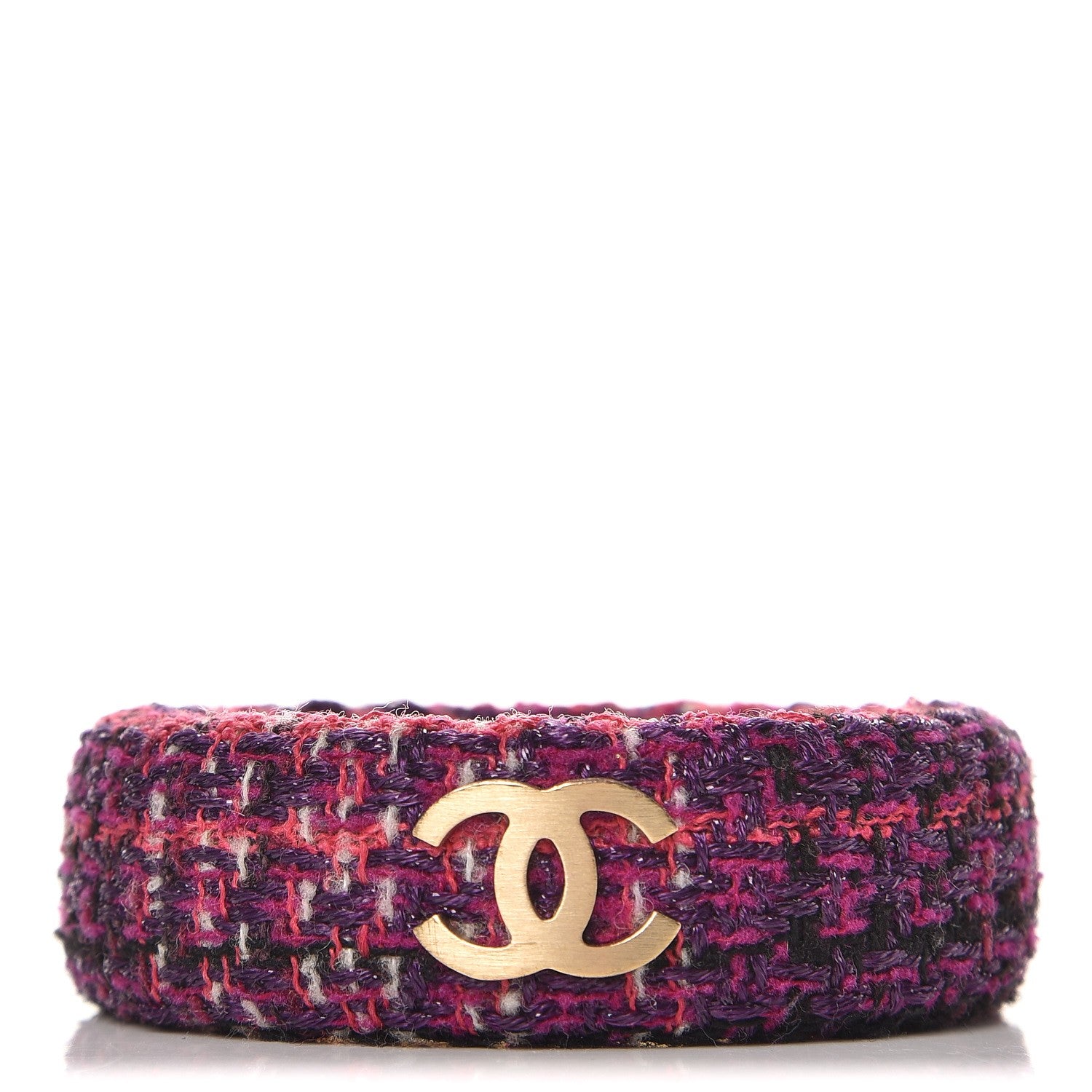 Chanel Tweed CC Wide Bangle Pink Purple Black 1 of 3