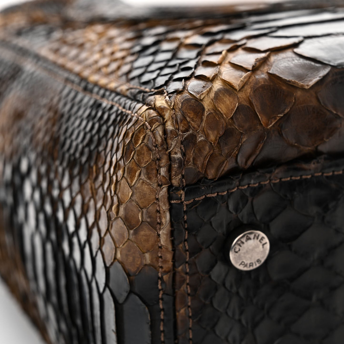 Snakeskin Executive Cerf Shopper Tote Dark Brown