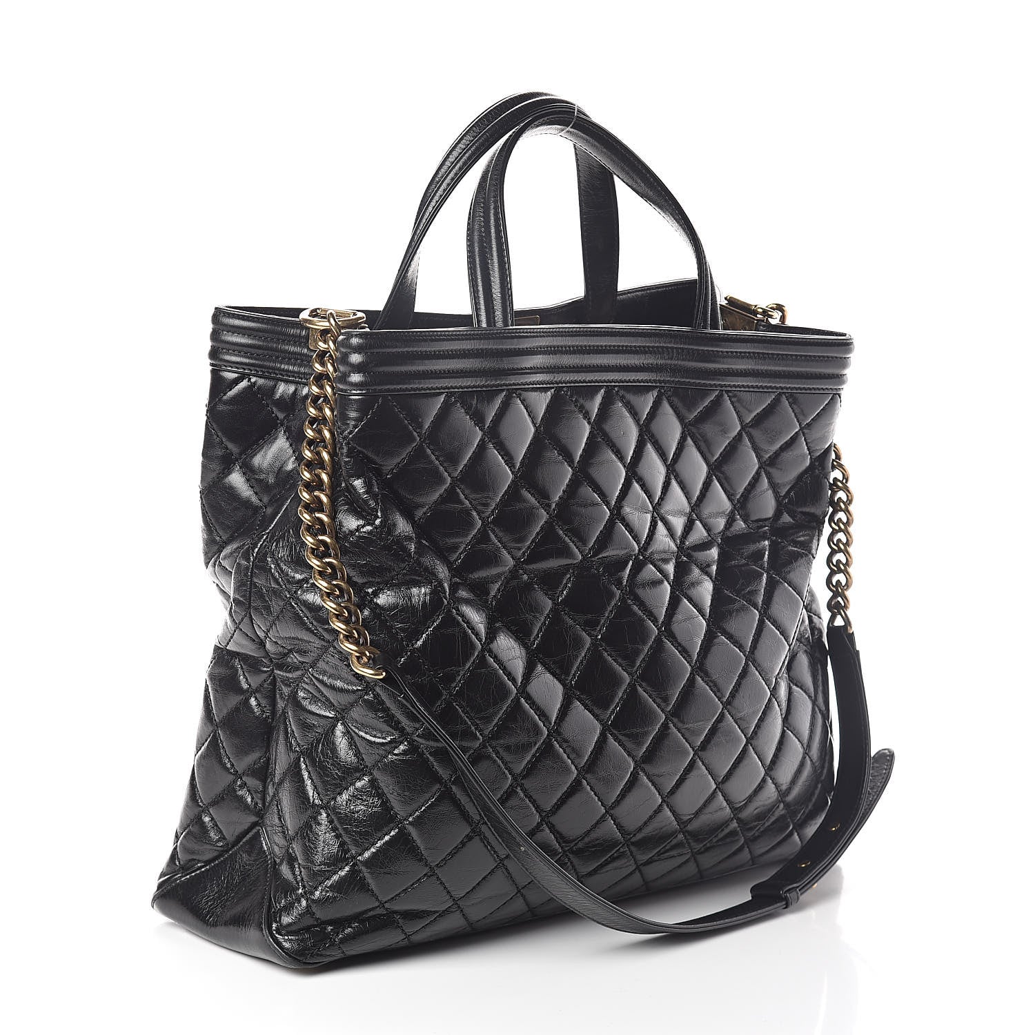 Chanel Glazed Calfskin Quilted Large Boy Tote Black 3 of 10