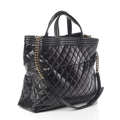 Chanel Glazed Calfskin Quilted Large Boy Tote Black 3 of 10