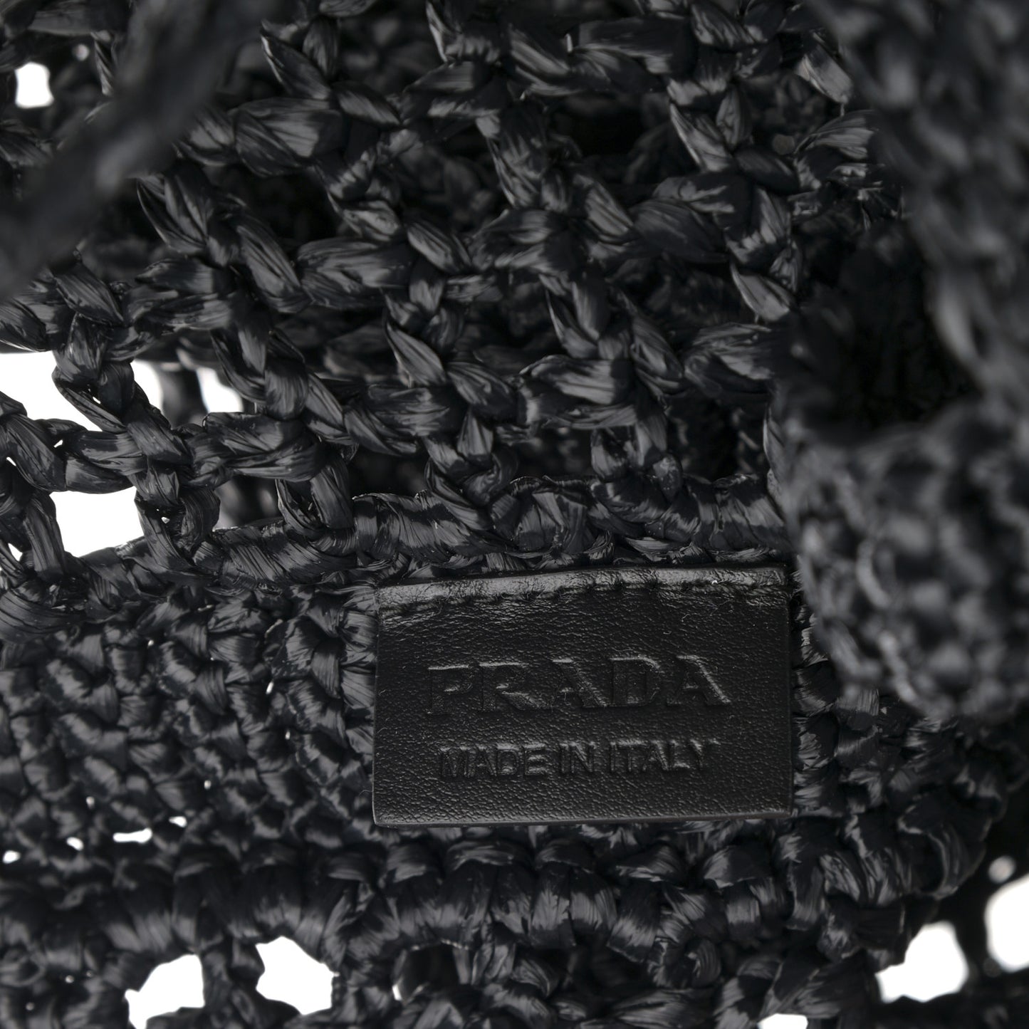 Yarn Raffia Effect Crochet Logo Embroidered Tote Bag Black