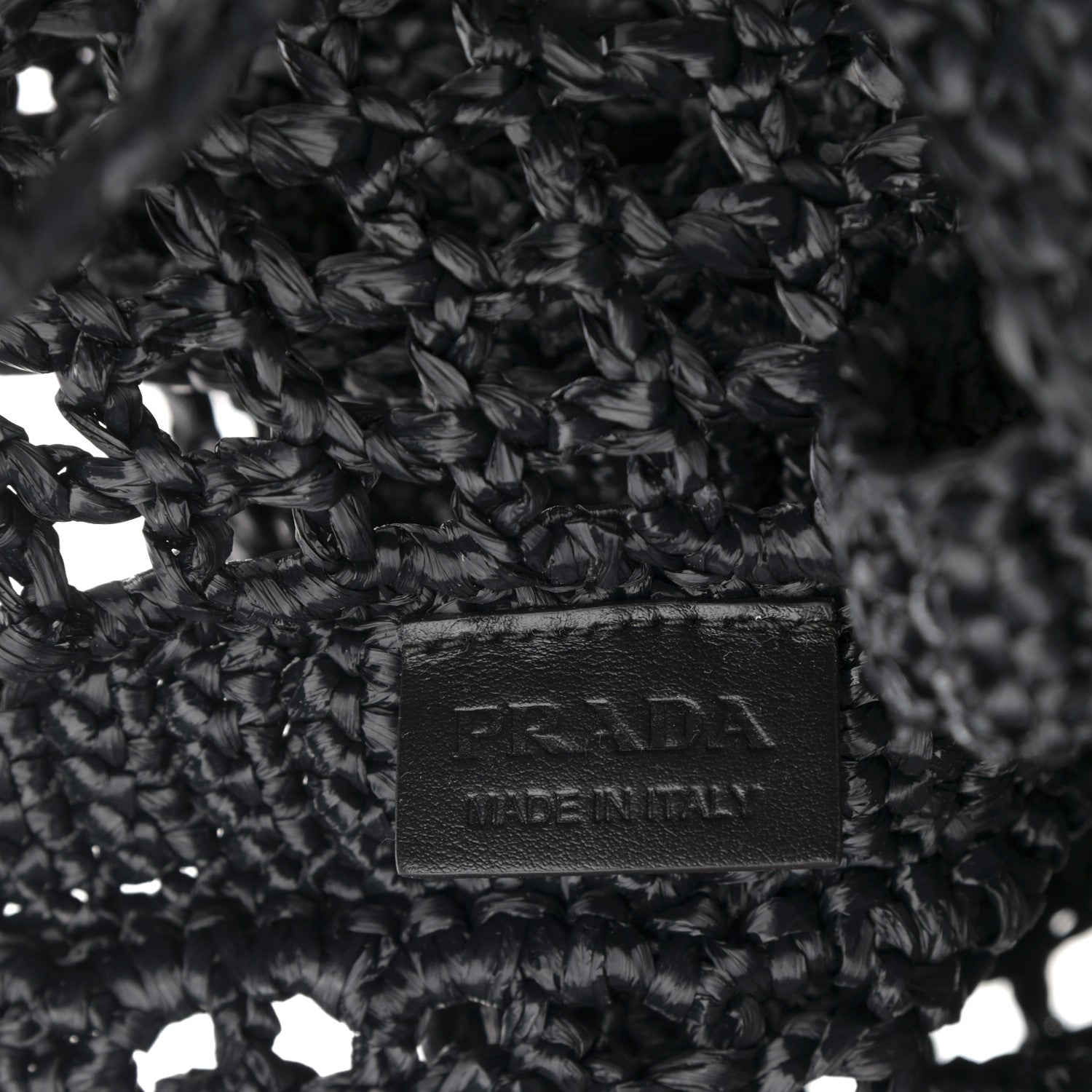 Prada Yarn Raffia Effect Crochet Logo Embroidered Tote Bag Black 6 of 10